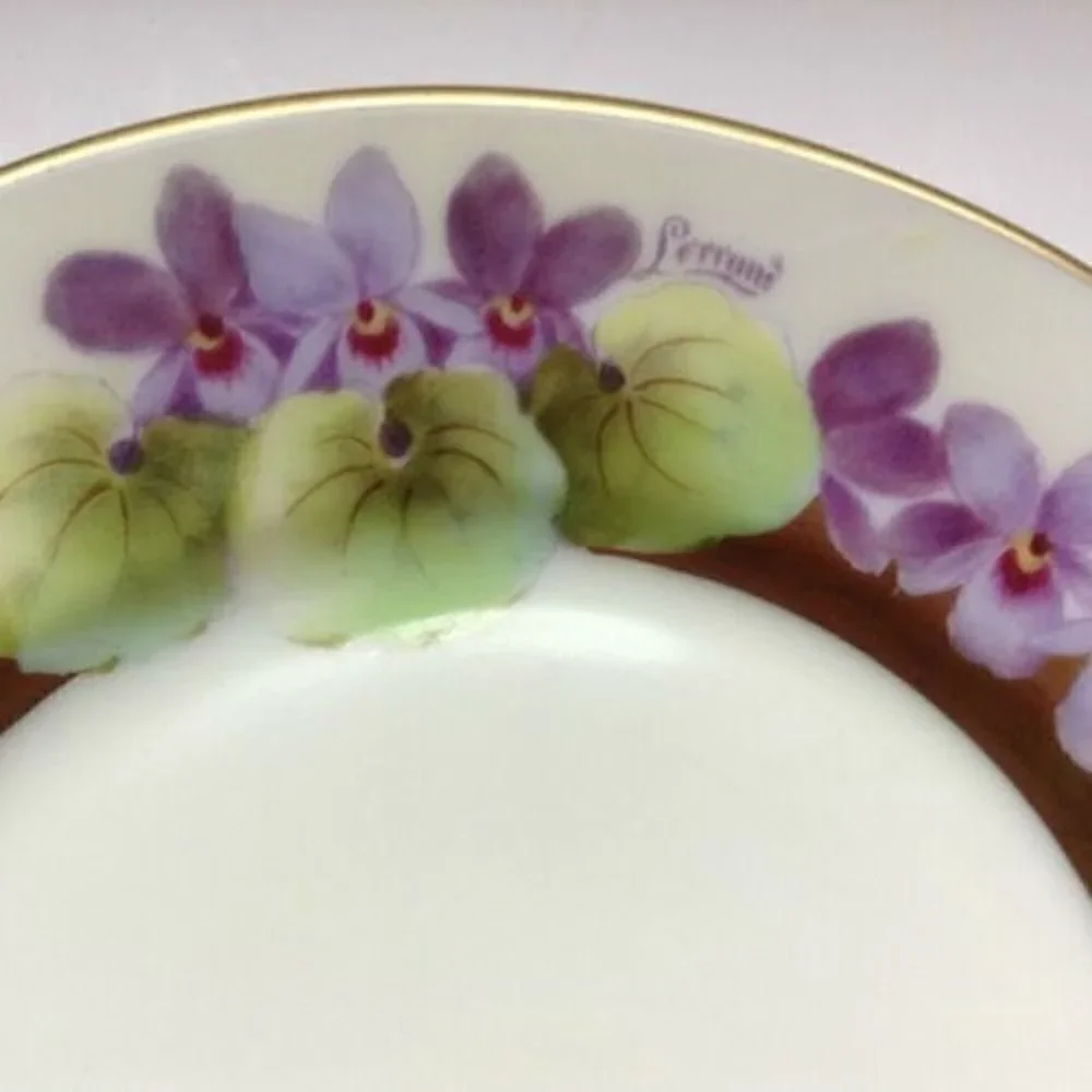 Bavaria Two Tiered Serving Plate Hand Painted Artist Signed Violets Gold Trim